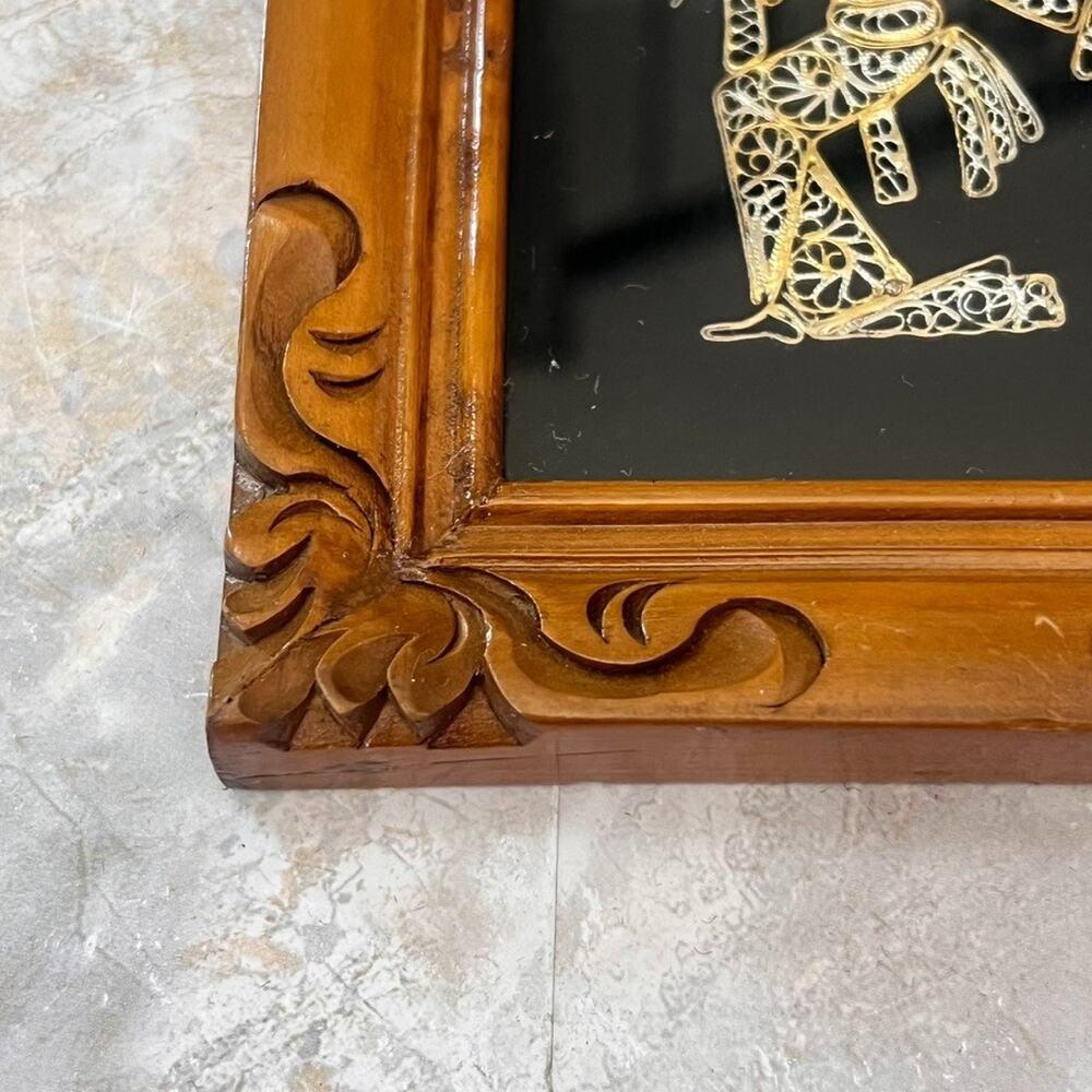 Vintage Tribal Art Fusion Warli Dhokra Indian Art Hand Carved Wood Frame - Picture 5 of 12